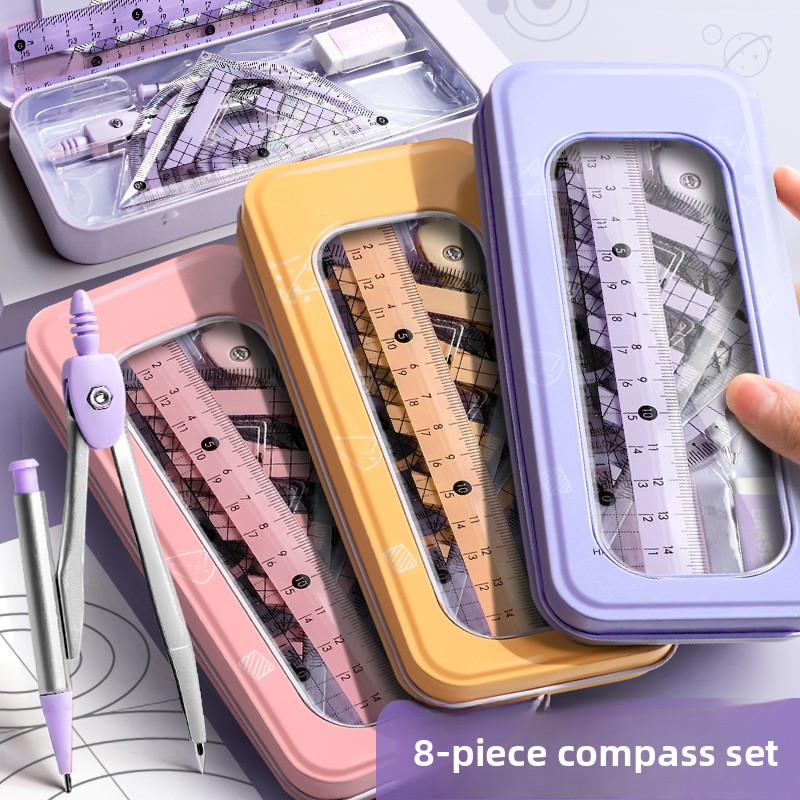 Math Geometry Set With Compass - Öğrenciler İçin 8 Parçalık Geometri Seti,