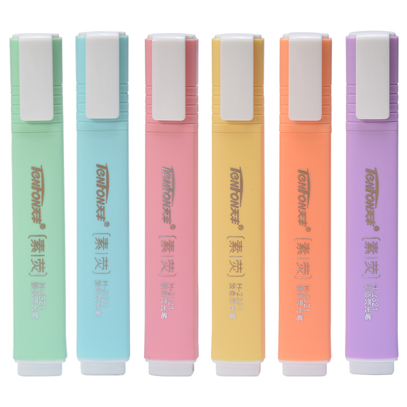Pastel Highlighter Set Double Ended - 6 adet/takım Düz Şekil Soluk Renk